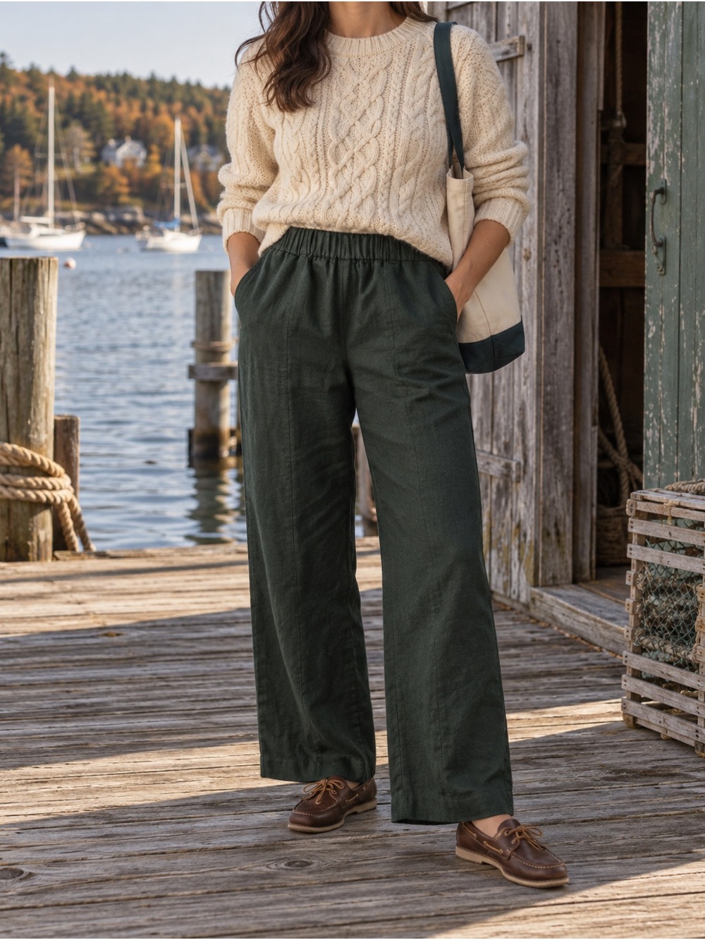 NWT Simons Contemporaine Dark Green Linen Pants XXS